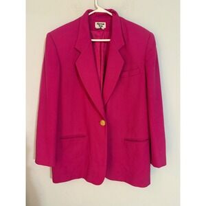Vintage Harrison Kent Womens 12 Fuchsia Pink 100% Wool Blazer Gold Crest Button